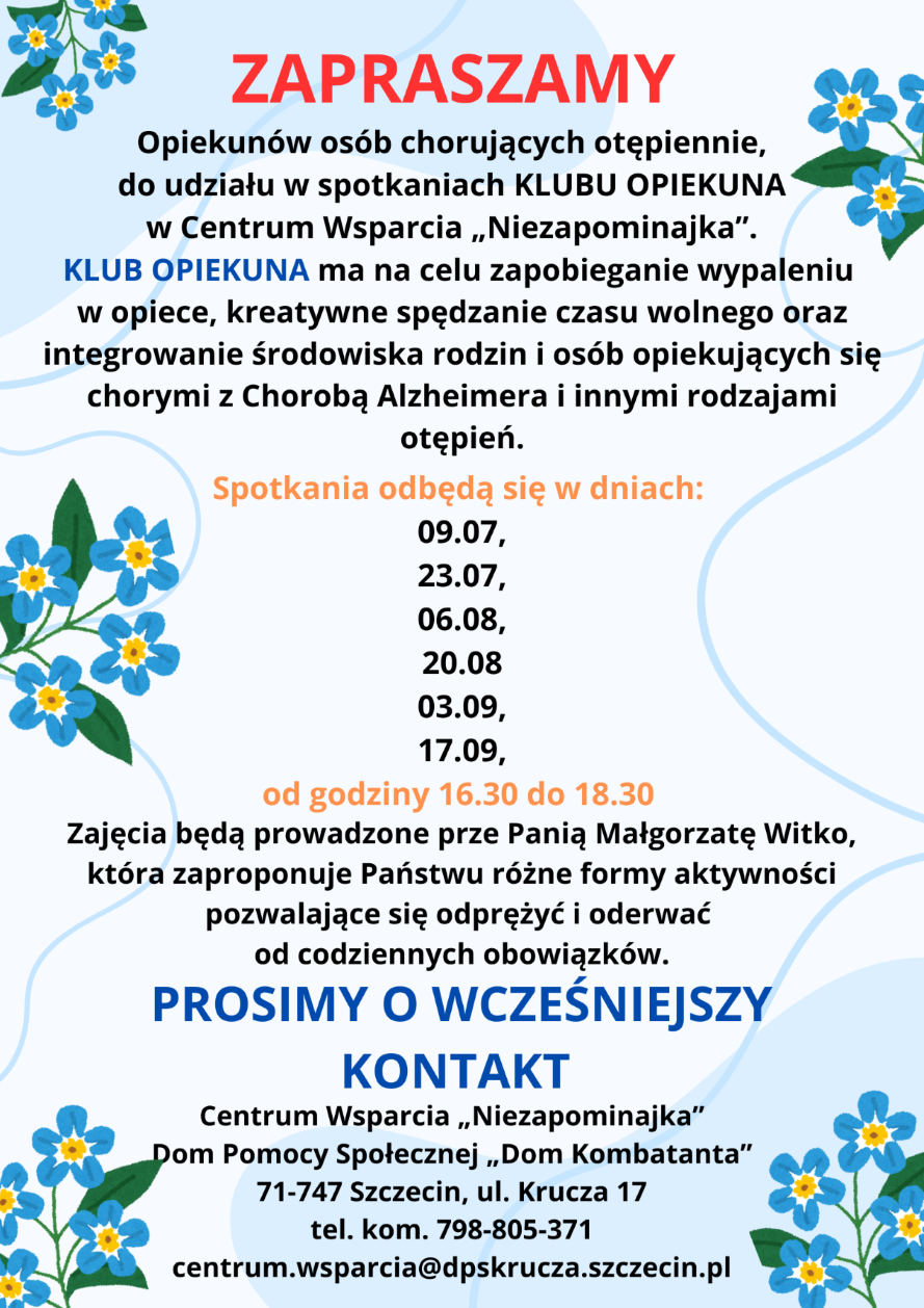 KLUB OPIEKUNA zaprasza na kolejne spotkania